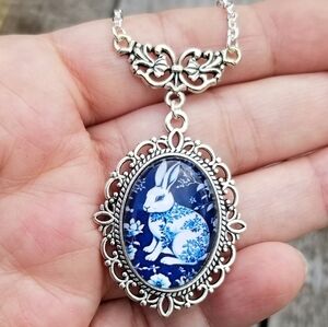 Silver Bunny Pendant Necklace, Rabbit Necklace, Easter Jewelry, Bunny Jewelry